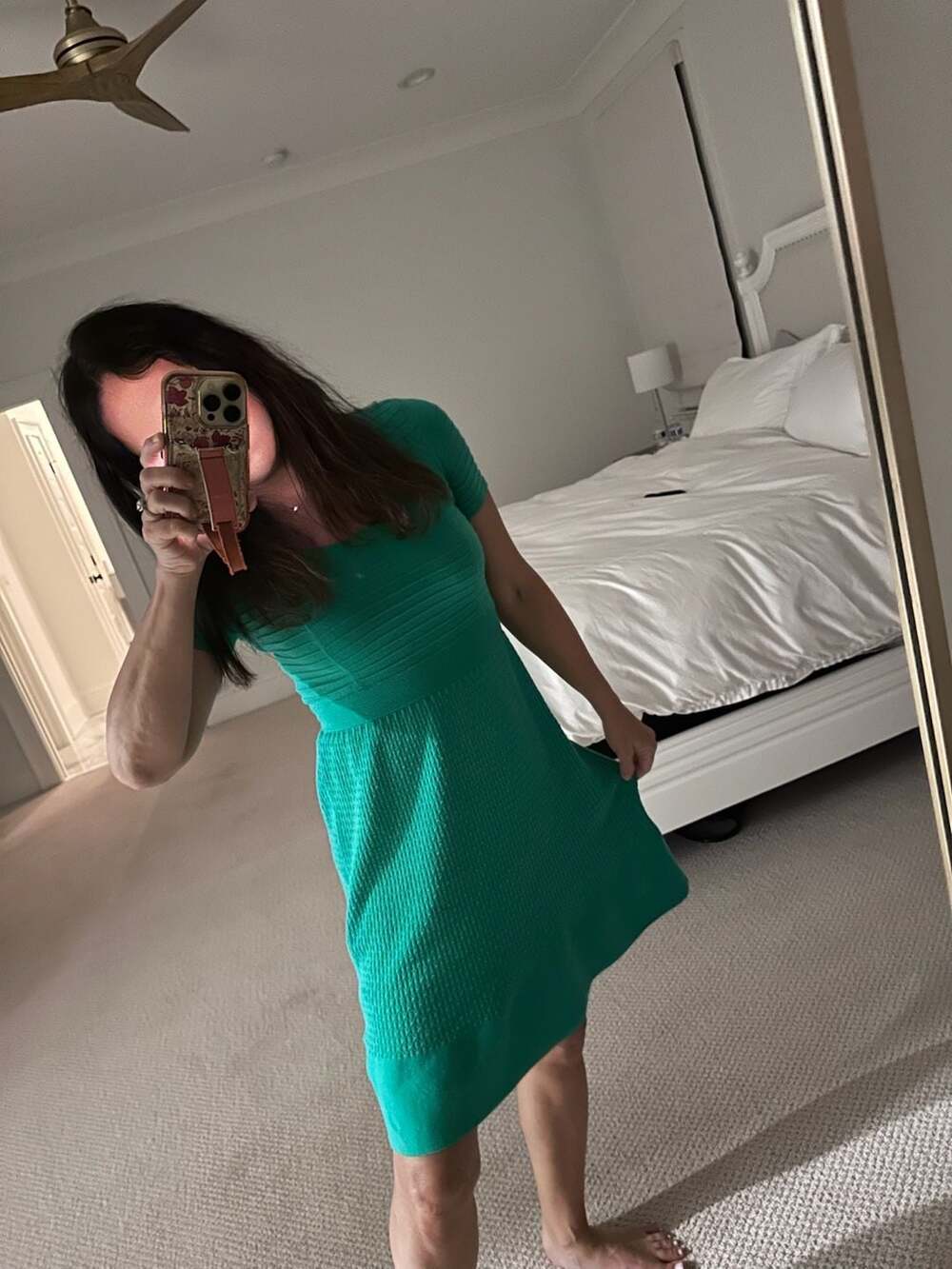 XS Cynthia Rowley Green Ribbed Knit Fit-and-Flare  Mini Dress - Picture 2 of 7